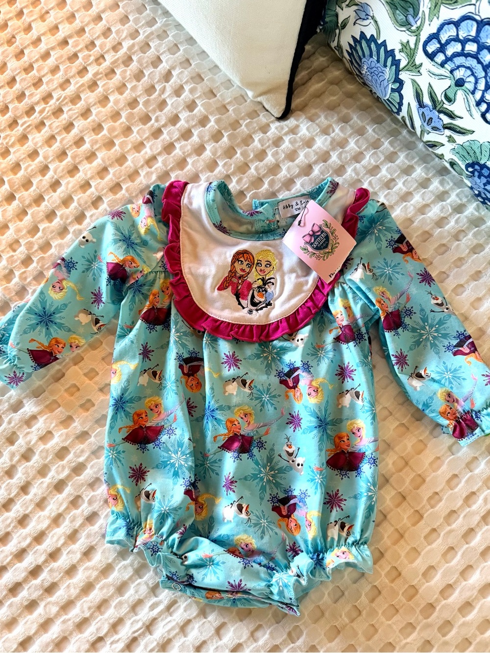 Abby & Evie | Frozen Disney Aqua & Pink Baby One-Piece Romper Ana & Elsa
